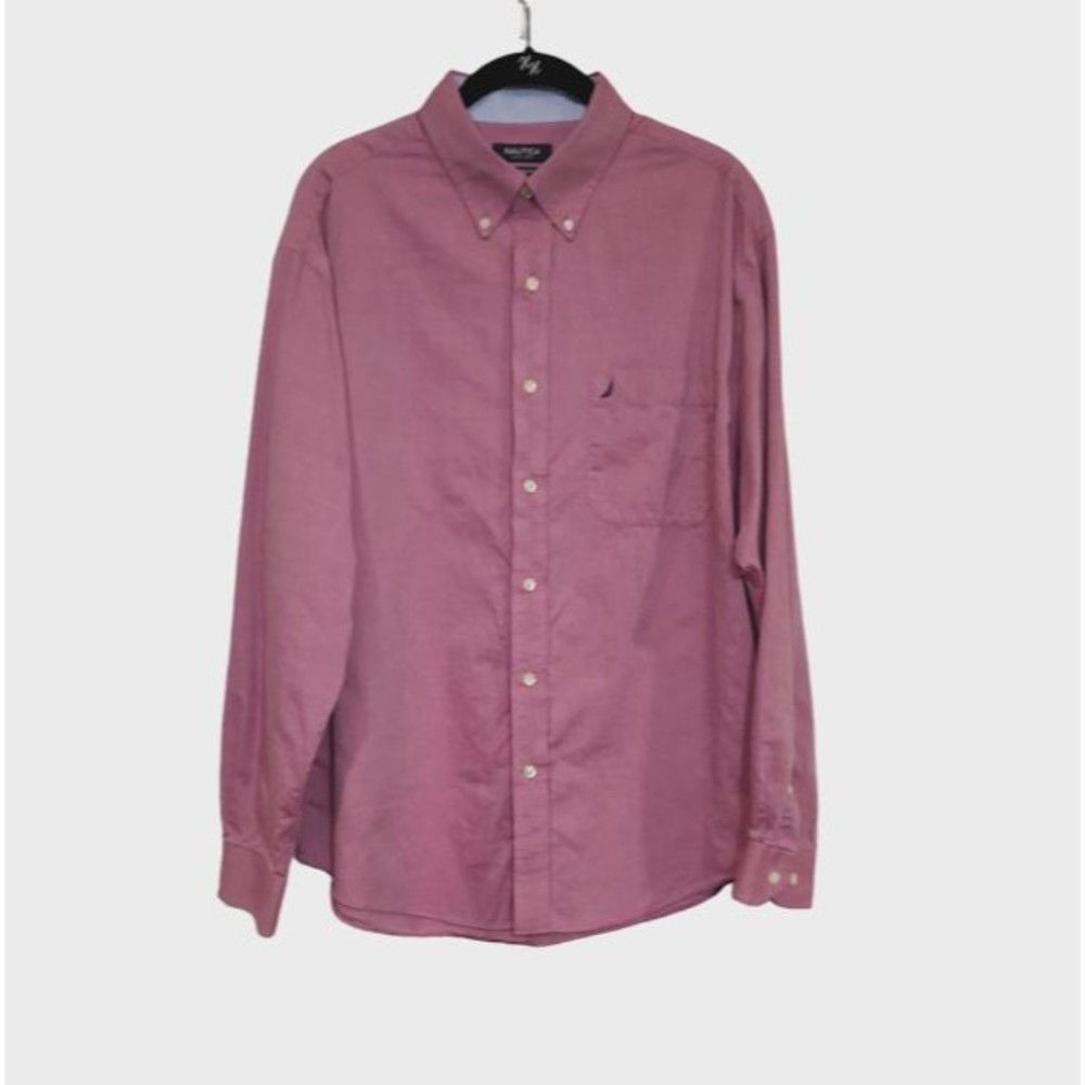 Nautica Classic Long Sleeve Shirt Ocean Washed 16.5 34/35 Pocket 100% Cotton